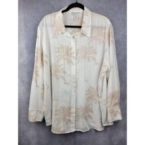 Calypso St Barth Mens‎ 2XL Linen Blend Palm Tree Print Long Sleeve
